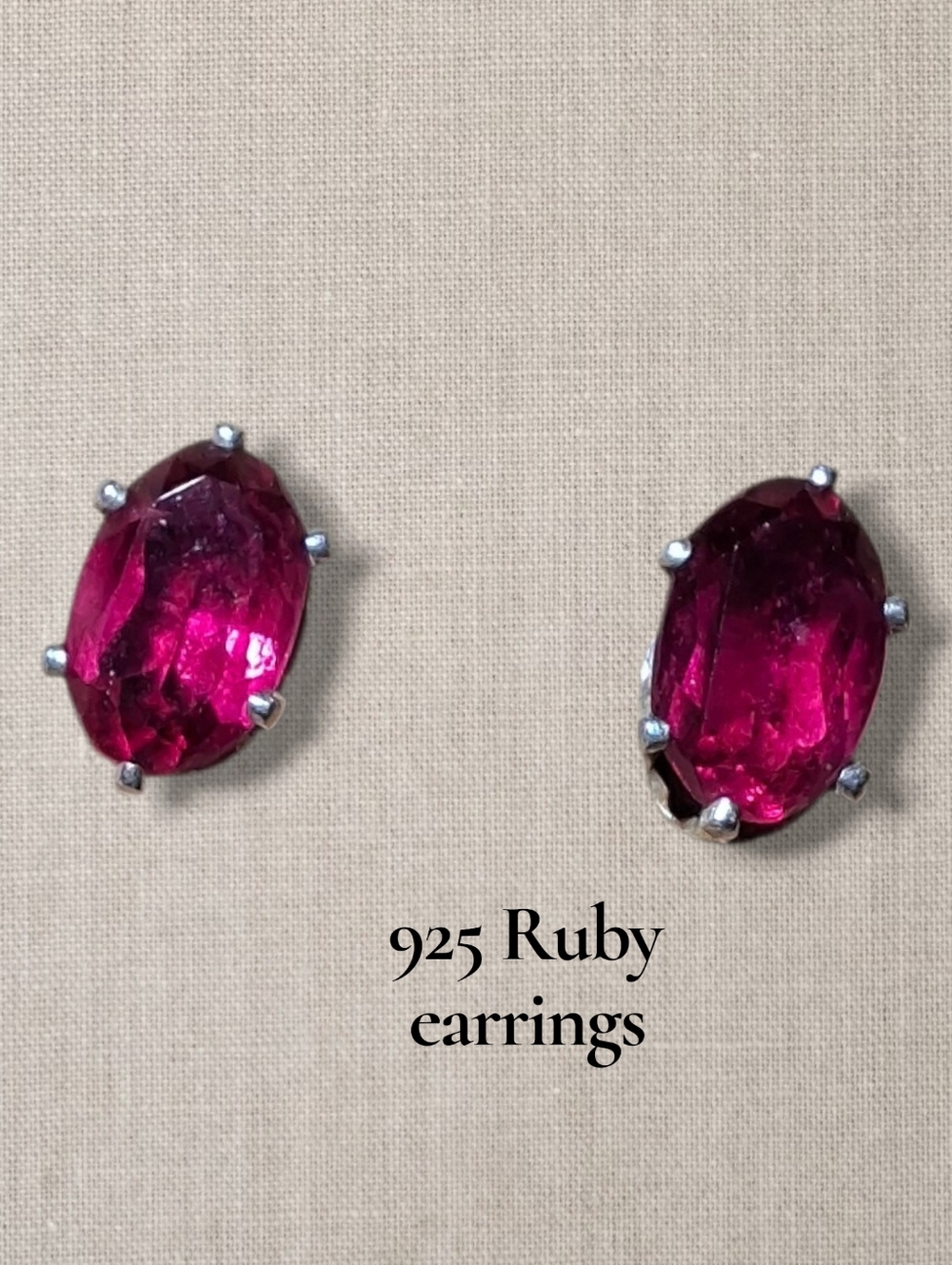 RUBY Stetling Oval Gemstone Stud Signed Earrings Vintage